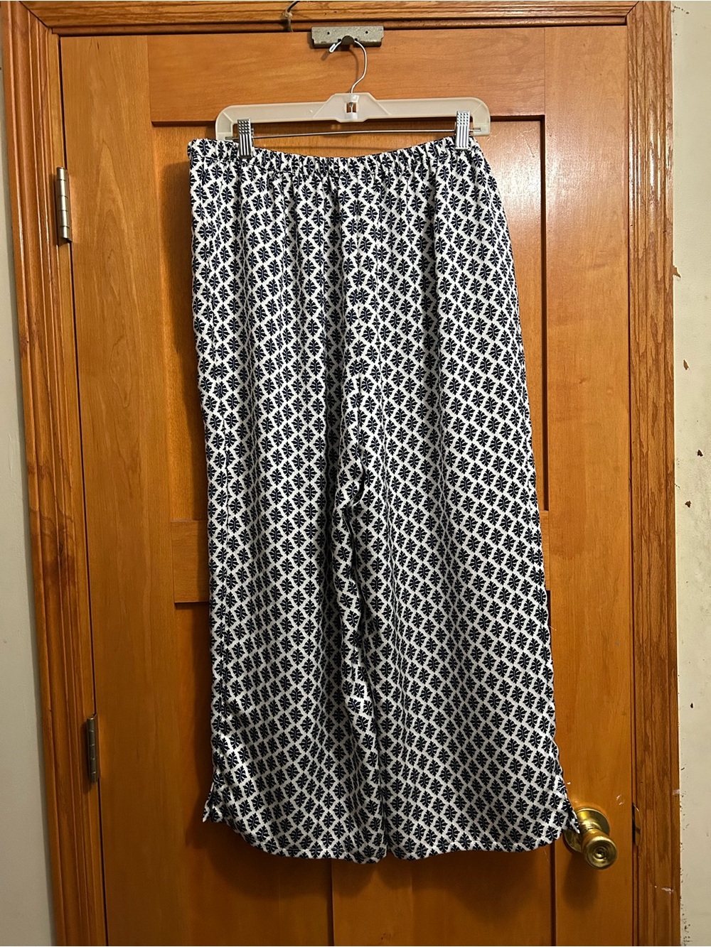 J.Jill Wearever Pants Satin Navy White Printed Elastic Waist Womens Size L - Picture 4 of 5